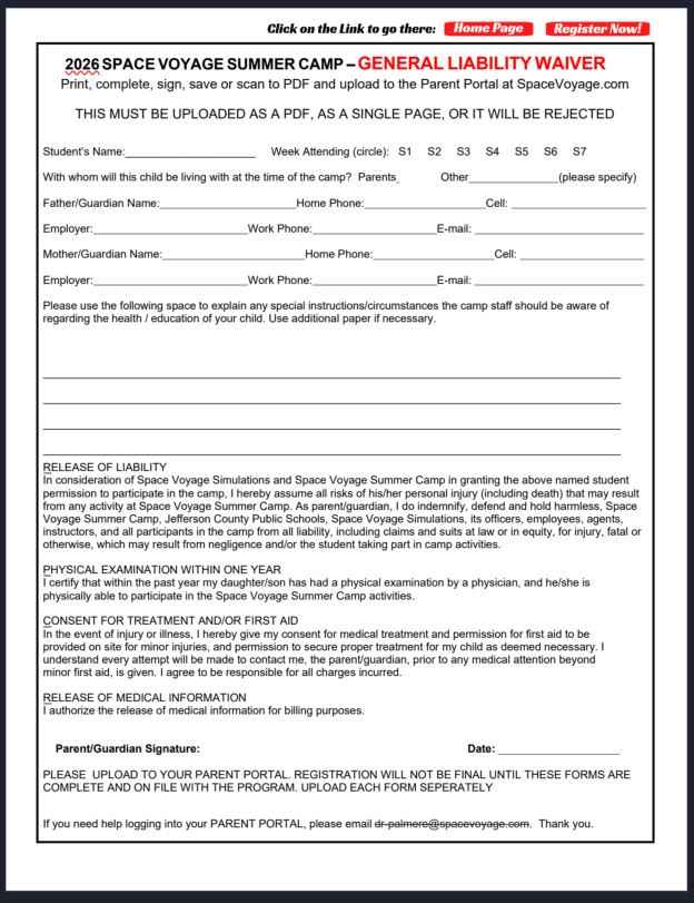 Space Voyage General Liability Waiver